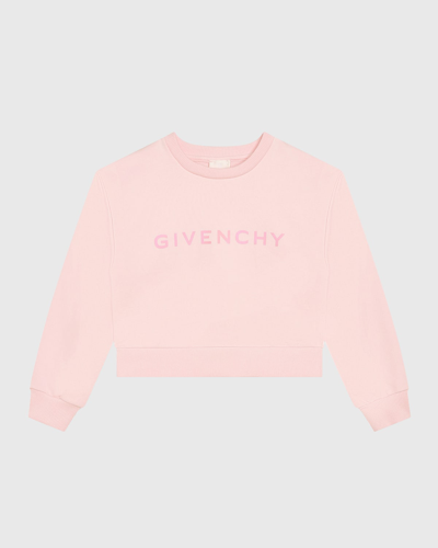 Shop Givenchy Girl's Logo-print Long-sleeve Fleece Sweatshirt In Marshmallow