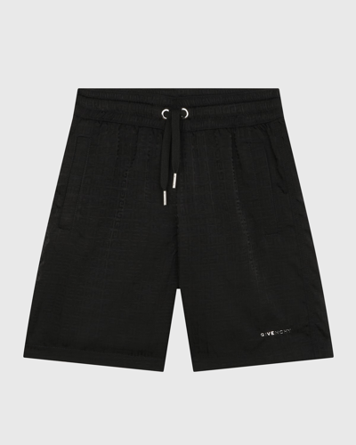 Shop Givenchy Boy's Drawstring 4g Jacquard Shorts In Black