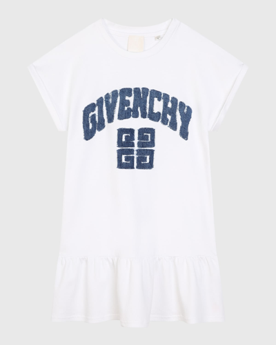 Shop Givenchy Girl's Denim Logo Applique Short-sleeve Dress In White