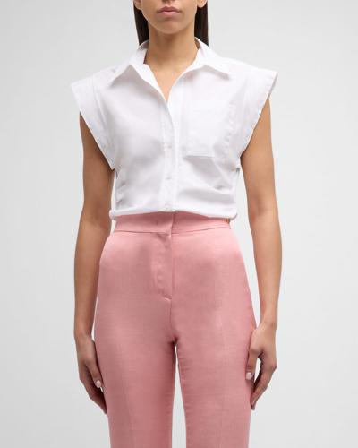 Shop Callas Milano Brando Ruched Button-front Shirt In White