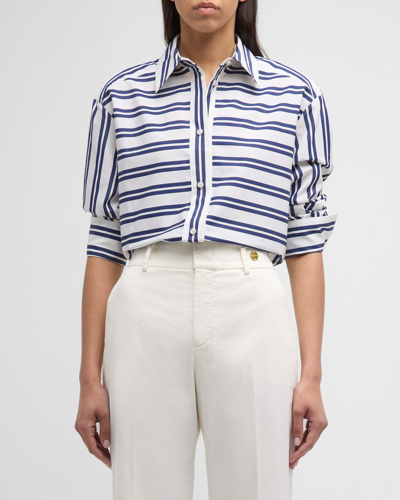 Shop Callas Milano Lyn Striped Button-front Shirt In Navywhite Stripes