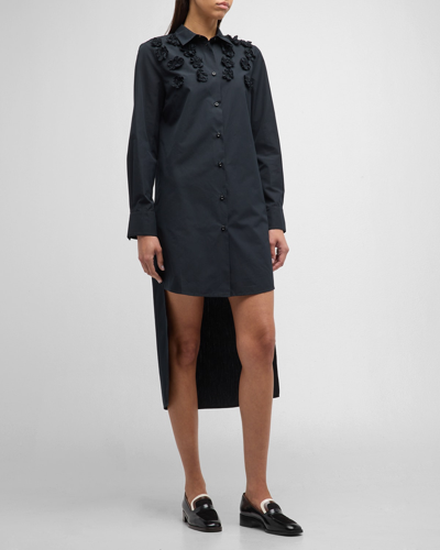 Shop Callas Milano Kesina High-low Shirtdress With Floral Applique Detail In Black