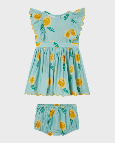 Shop Stella Mccartney Girl's Sunflowers Printed Dress With Ruffles, 6m-36m In Blue