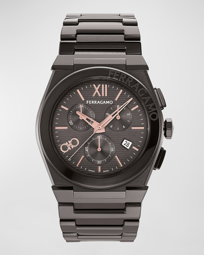Shop Ferragamo Men's Vega Chrono Ip Gunmetal Bracelet Watch, 42mm In Gray