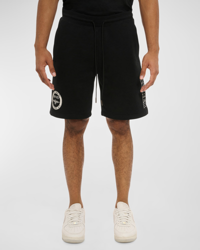 Shop Avirex Men's Stadium Drawstring Cotton Shorts In Black