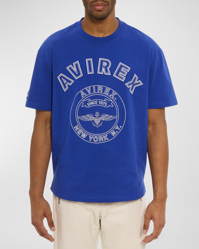 Shop Avirex Men's Stadium Logo-print Crewneck T-shirt In Mazerine Blue