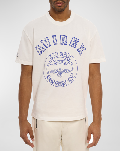 Shop Avirex Men's Stadium Logo-print Crewneck T-shirt In Snow White