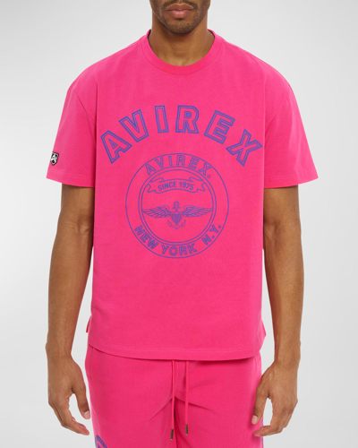 Shop Avirex Men's Stadium Logo-print Crewneck T-shirt In Fusia