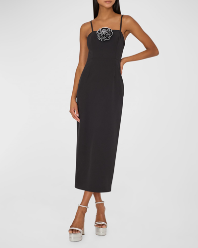Shop Milly Allison Sleeveless Rosette Column Midi Dress In Black