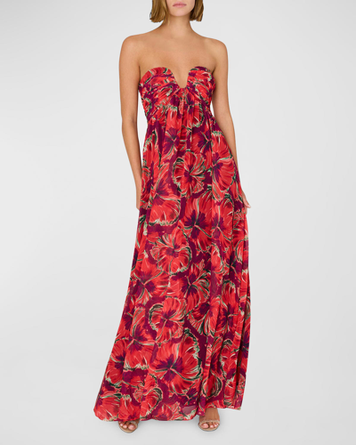 Shop Milly River Windmill Strapless Empire Maxi Dress In Red Multi