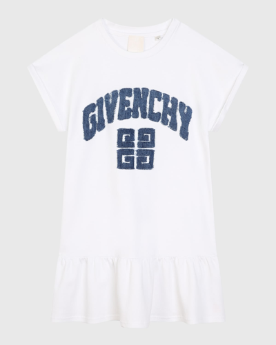 Shop Givenchy Girl's 4g Denim Applique Short-sleeve Dress In White