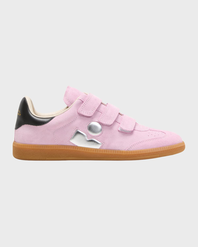 Shop Isabel Marant Beth Mixed Leather Triple-grip Sneakers In Pink Silver