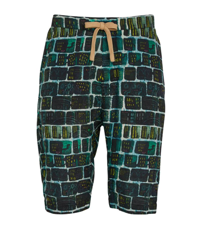 Shop Barena Venezia Linen Relaxed Tile Shorts In Multi