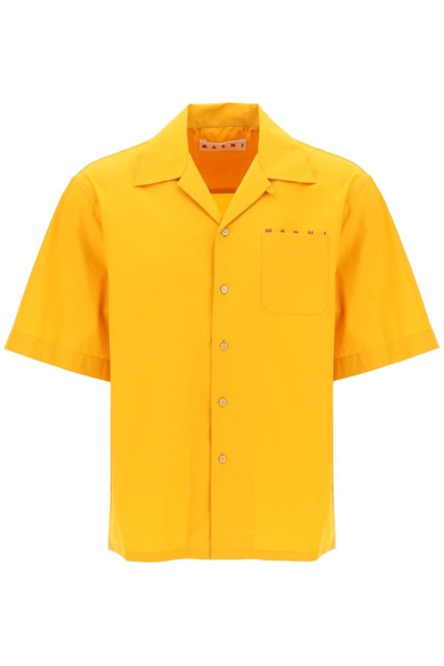 Shop Marni Short-sleeved Organic Cotton Shirt In Orange