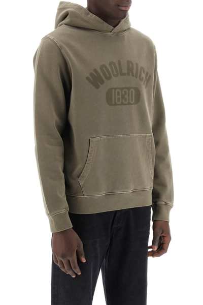 Shop Woolrich Vintage-look Hoodie With Logo Print And In Green
