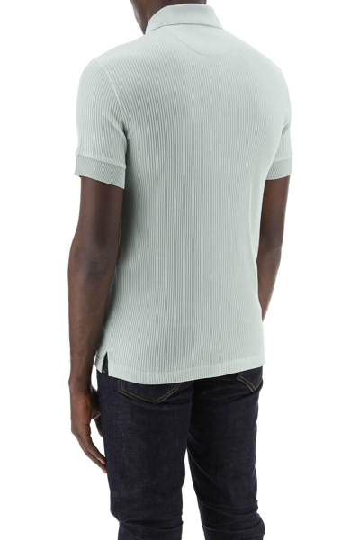 Shop Tom Ford "ribbed Knit Polo With Shiny In Green