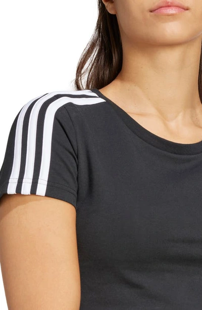 Shop Adidas Originals Crewneck 3-stripe Crop T-shirt In Black/ White