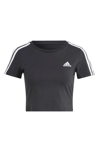 Shop Adidas Originals Crewneck 3-stripe Crop T-shirt In Black/ White