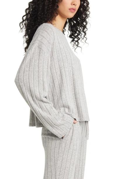 Bp. Cozy Rib Oversize Pajama Top In Grey Pearl Marl