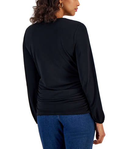Shop Jm Collection Women's Zip V-neck Ruched Front Top, Created For Macy's In Neo Natural