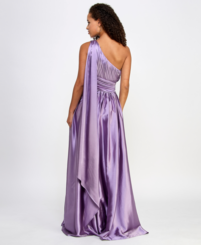 Shop Speechless Juniors' Satin One-shoulder Pleated Gown, Created For Macy's In Dark Lavender