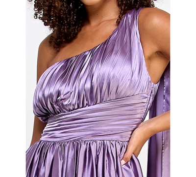Shop Speechless Juniors' Satin One-shoulder Pleated Gown, Created For Macy's In Dark Lavender