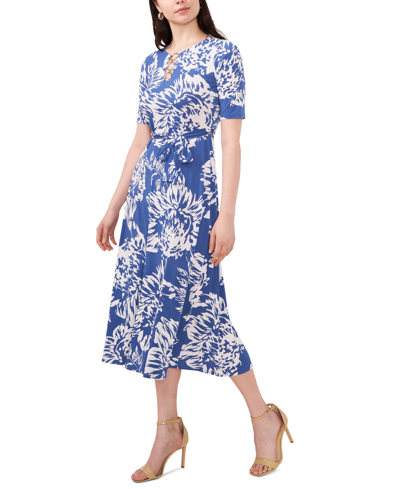 Shop Msk Women's Printed Three-ring-neck Short-sleeve Midi Dress In Denim