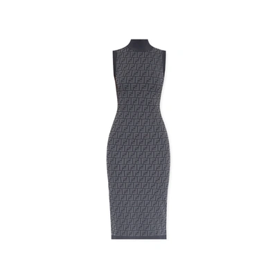 Shop Fendi Sleeveless Silhouette Dress In Gray