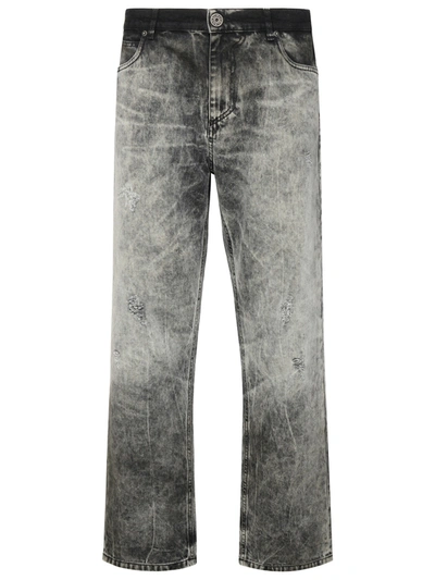 Shop Balmain Man  Gray Cotton Jeans