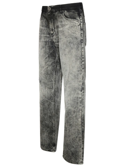 Shop Balmain Man  Gray Cotton Jeans
