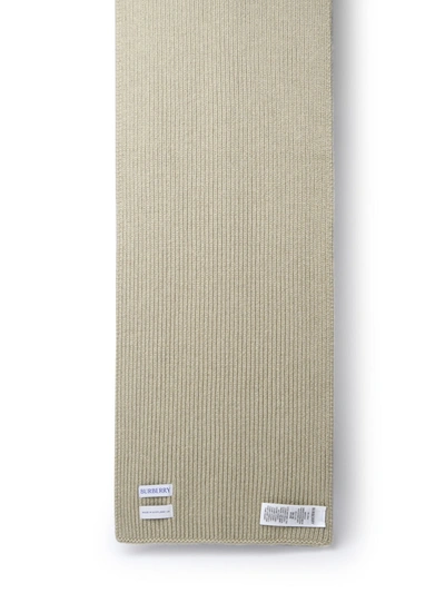 Shop Burberry Woman  Green Cashmere Scarf In Cream