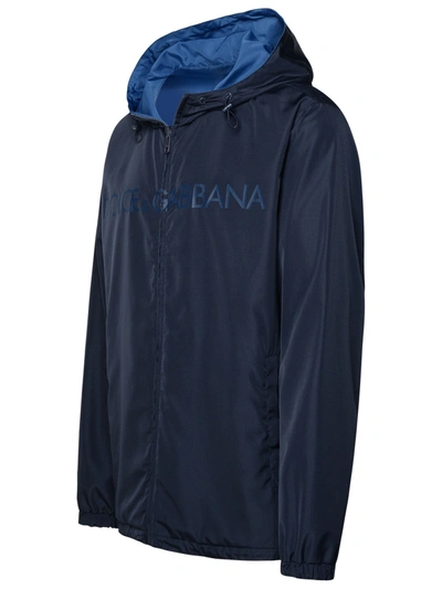 Shop Dolce & Gabbana Man  Blue Polyester Reversible Jacket