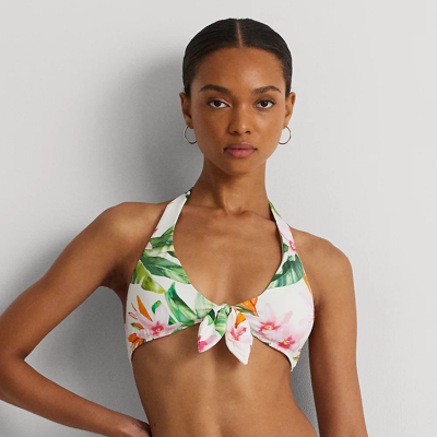 Shop Lauren Ralph Lauren Floral Tie-front Halter Bikini Top In Multi