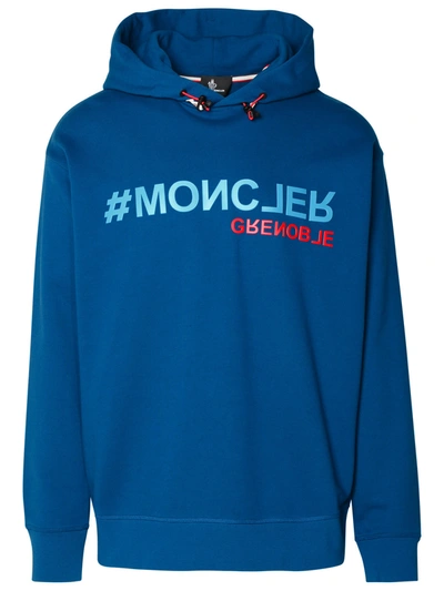 Shop Moncler Grenoble Blue Cotton Sweatshirt Man
