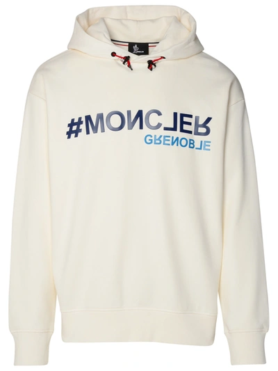 Shop Moncler Grenoble Man  Grenoble Ivory Cotton Sweatshirt In White