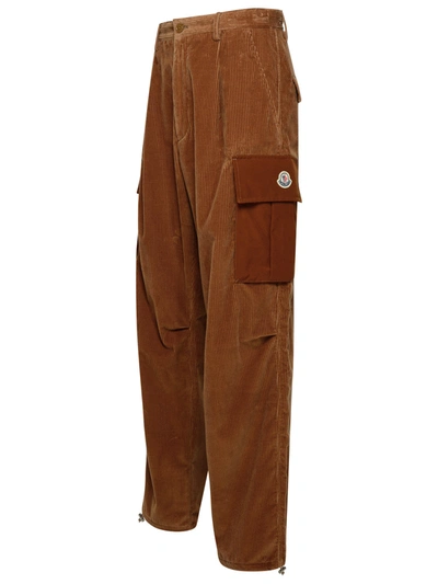 Shop Moncler Man  Brown Cotton Cargo Pants