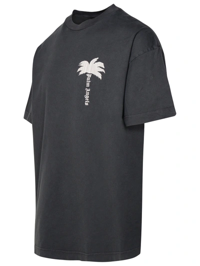 Shop Palm Angels Gray Cotton T-shirt Man