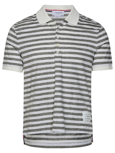 Shop Thom Browne Man  White Linen Blend Polo Shirt