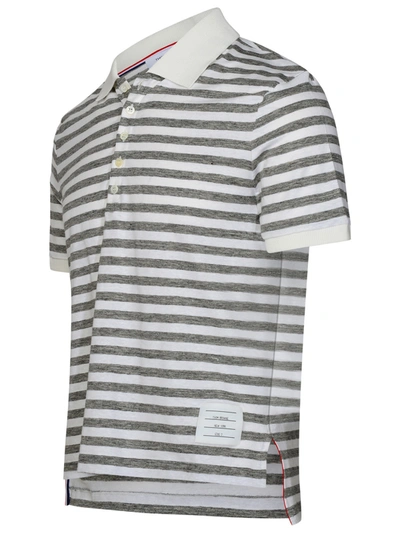 Shop Thom Browne White Linen Blend Polo Shirt Man
