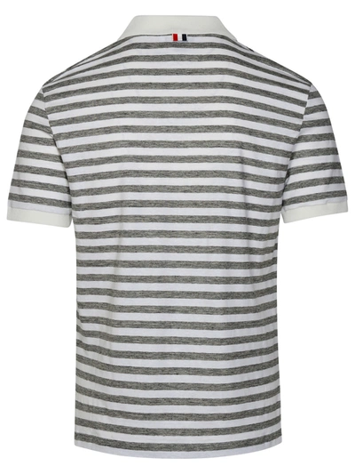 Shop Thom Browne Man  White Linen Blend Polo Shirt