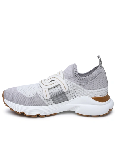 Shop Tod's Woman  White And Gray Tech Fabric Sneakers