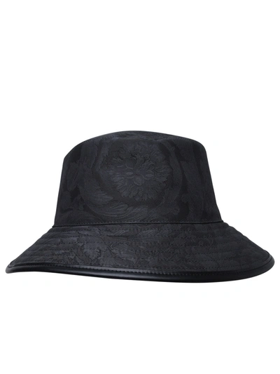 Shop Versace Black Cotton Hat Man In Gray