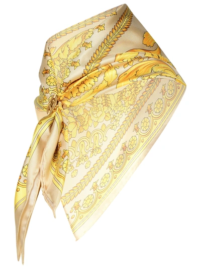 Shop Versace Two-tone Silk Scarf Man In Gold