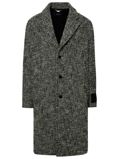 Shop Versace Man  Two-tone Wool Coat In Gray