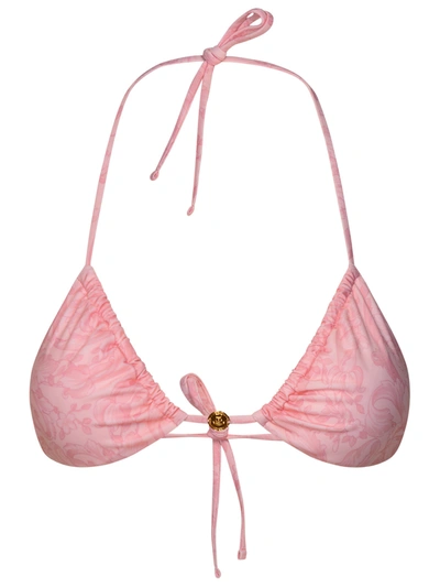 Shop Versace Woman  'barocco' Pink Polyester Blend Bikini Top