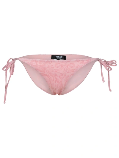 Shop Versace 'barocco' Pink Polyester Blend Bikini Bottoms Woman