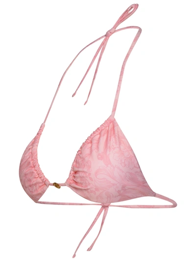 Shop Versace 'barocco' Pink Polyester Blend Bikini Top Woman