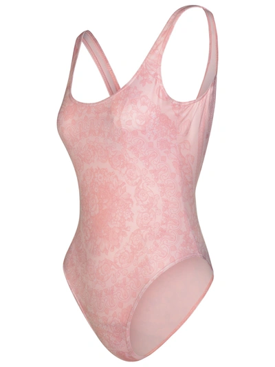 Shop Versace 'barocco' One-piece Swimsuit In Pink Polyester Blend Woman