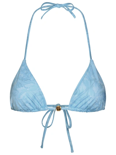 Shop Versace Woman  'barocco' Light Blue Polyester Blend Bikini Top