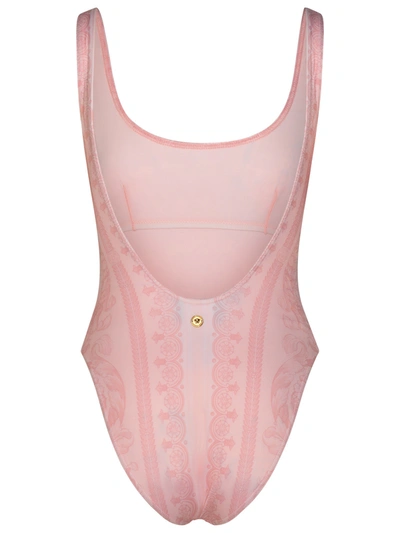 Shop Versace Woman  'barocco' One-piece Swimsuit In Pink Polyester Blend